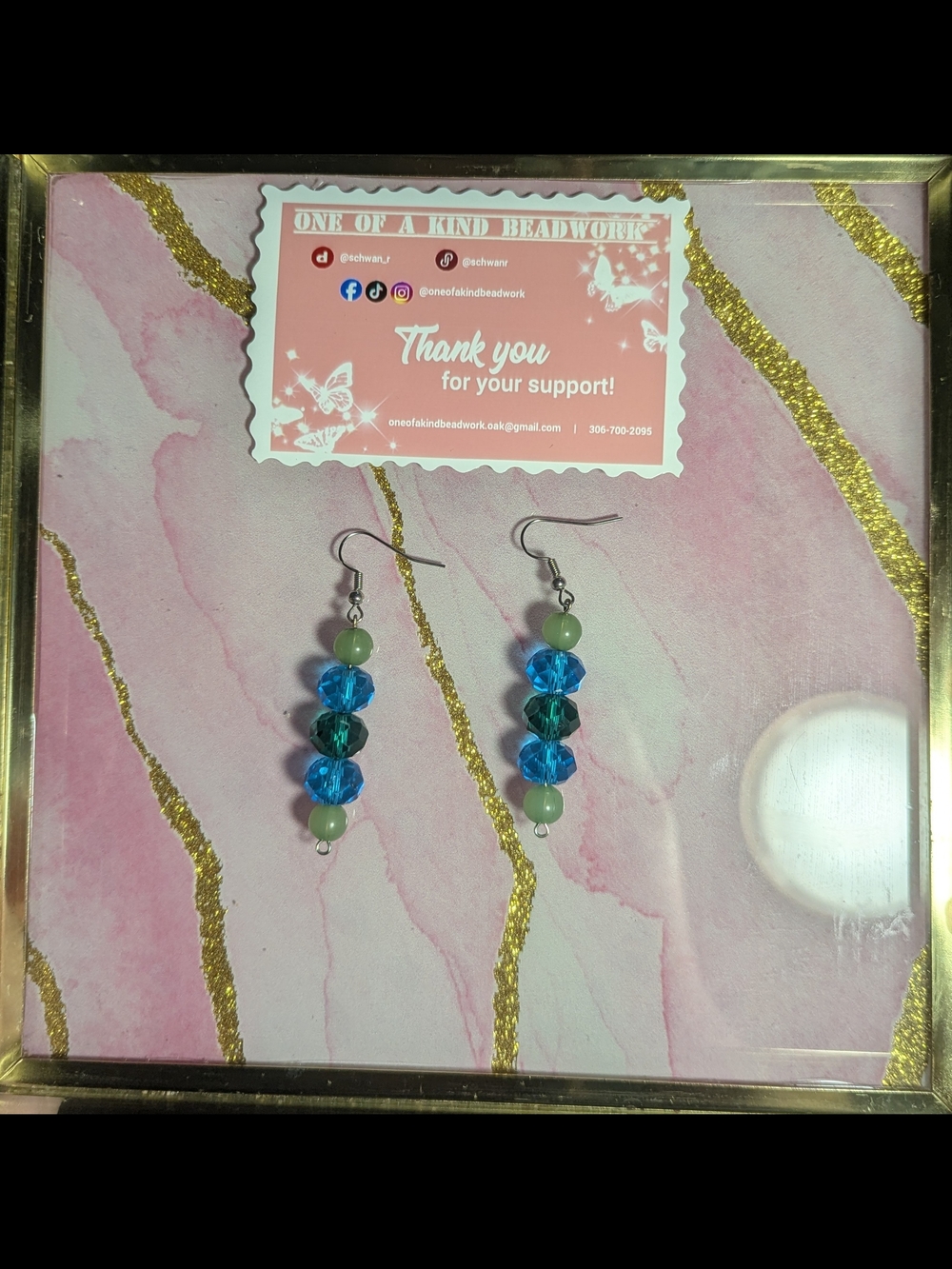 Blue and Green Beaded Dangle Earrings